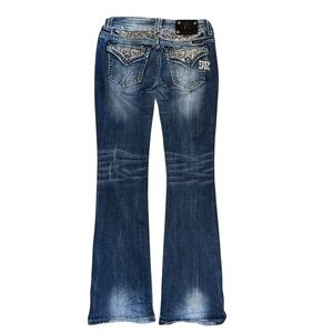 📌Miss Me Women’s Jeans SZ 28 Boot Fading Dark Wash Distressed Rhinestones Waist